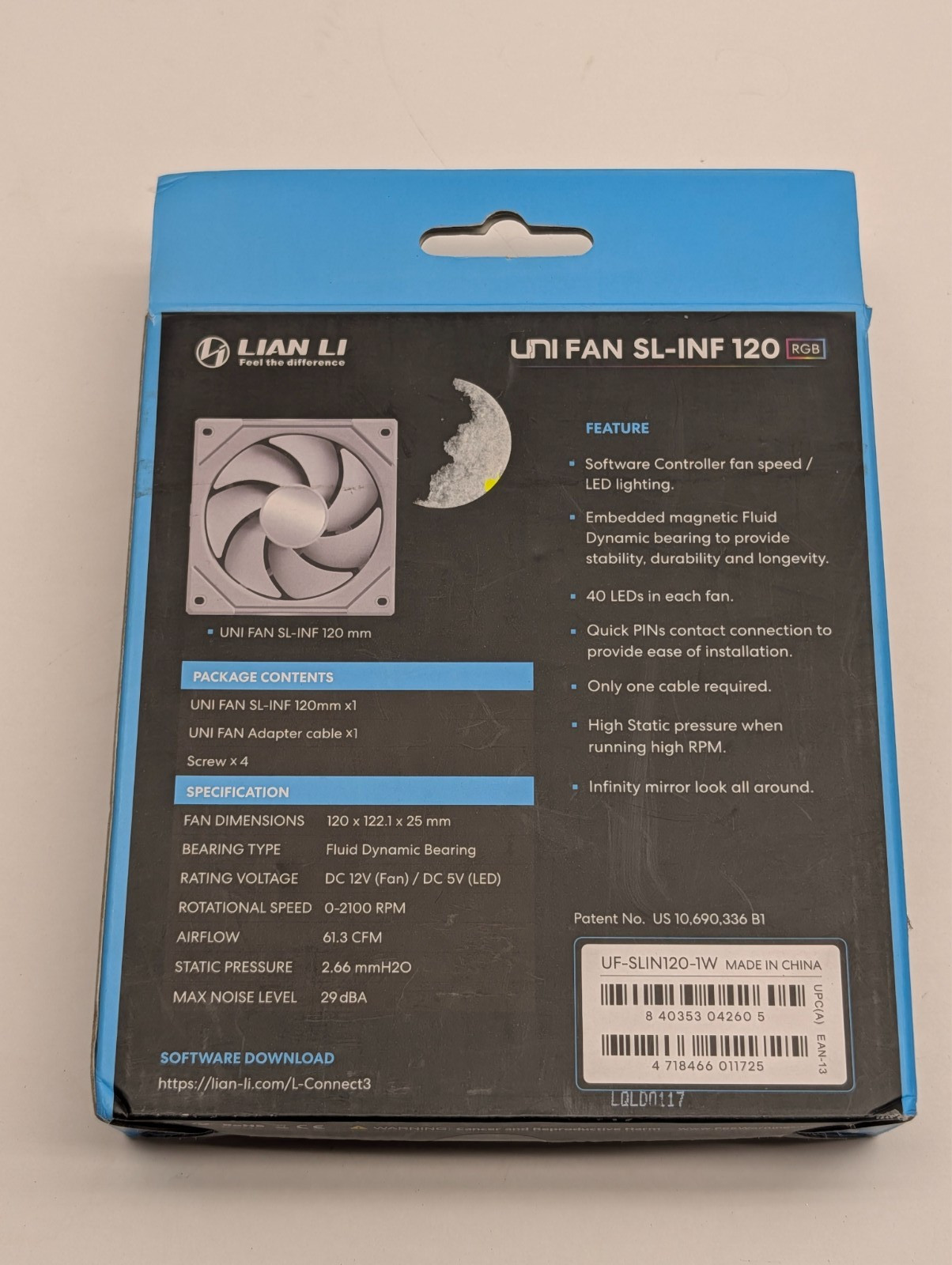 Lian-Li UF-SLIN120-1W 120 Mm UNI FAN SL Infinity Fluid Dynamic Bearing Case Fan