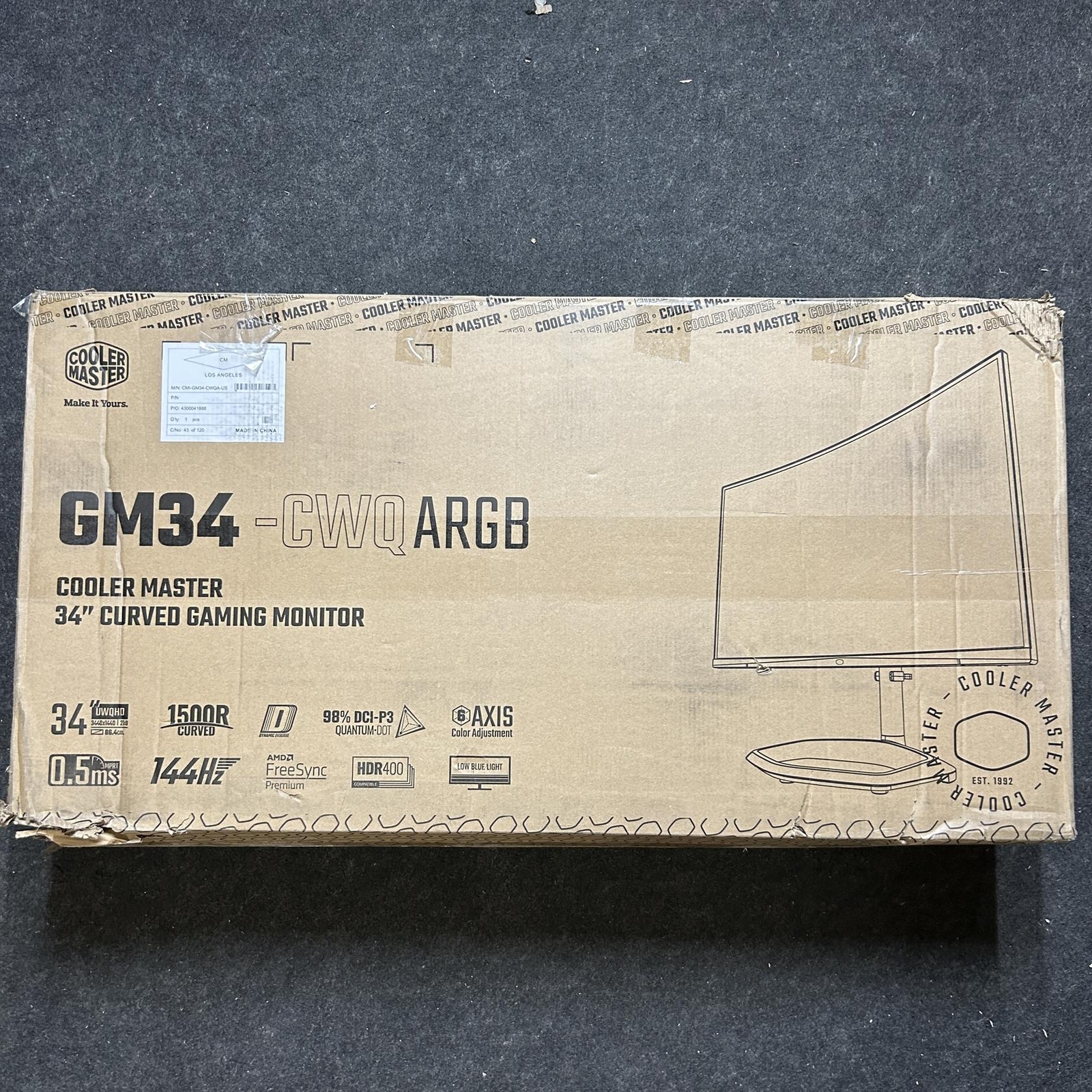 Cooler Master GM34-CWQA 34” ARGB Curved 144Hz Gaming Monitor NO MOUNT OR STAND