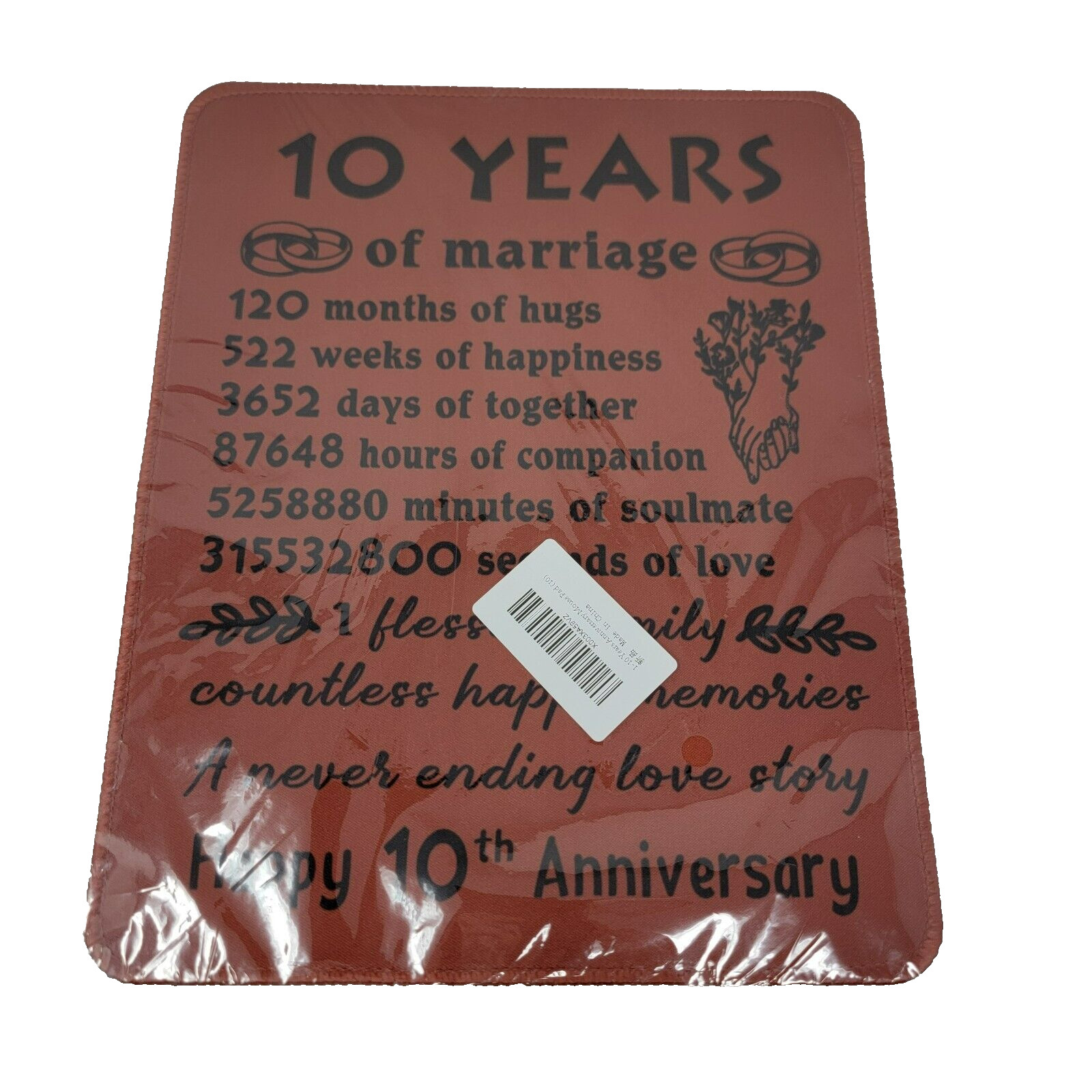 Ten 10 Years of Marriage Anniversary Saying Mouse Pad Mat Unbranded