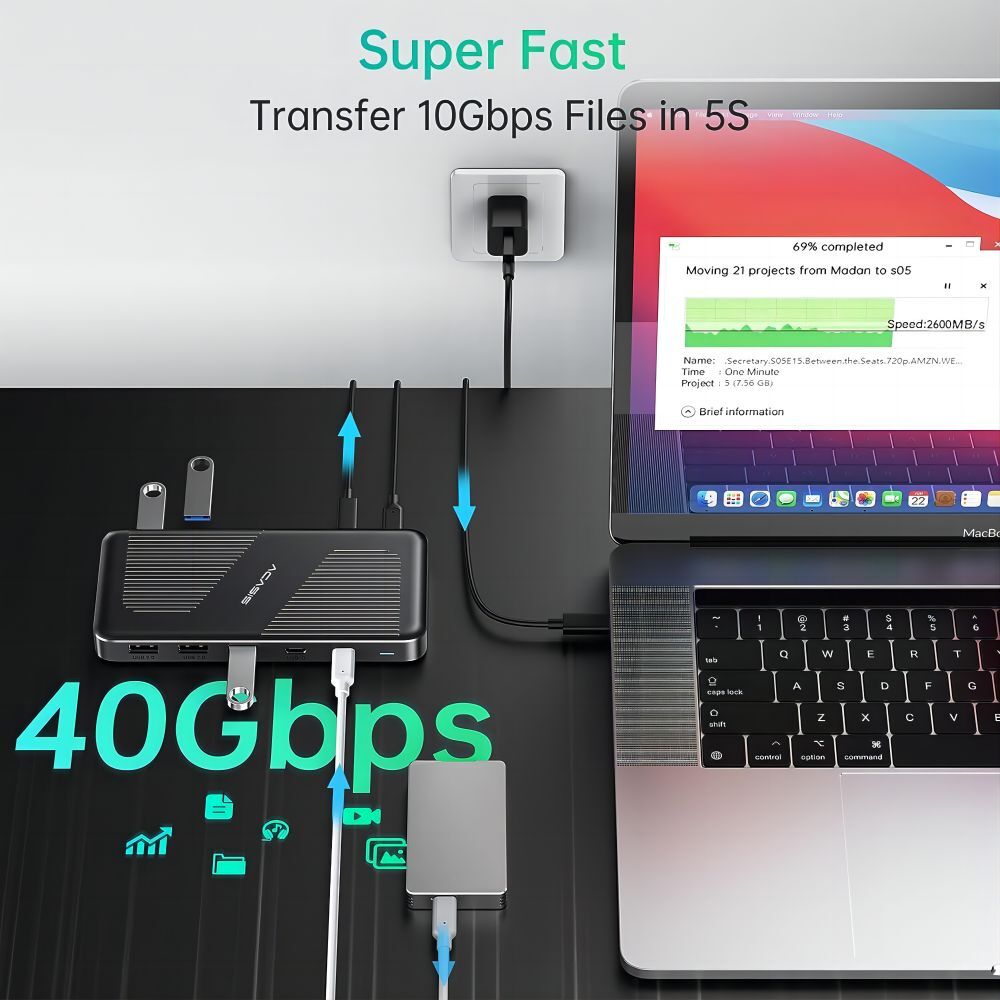 ACASIS Thunderbolt 3 Dock 40Gbps 8K Dual Display USB-C PD60W USB-A Hub