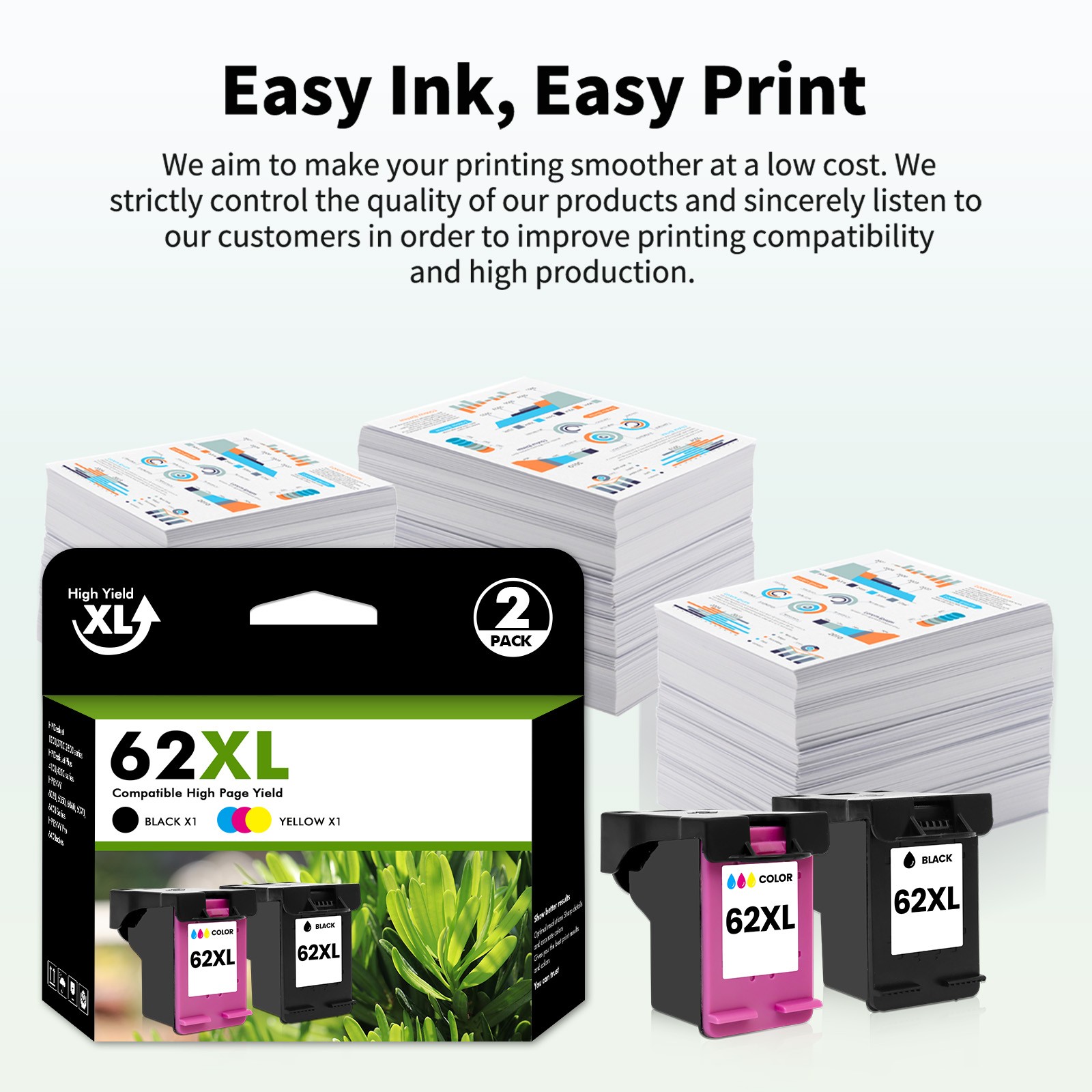 62 XL XXL Ink Cartridges For HP Ink 62XL Envy 7640 5540 5640 5660 5740 Printer