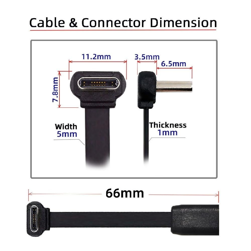 6cm Ultra Slim USB-C Angled Extension Cable – 65W Fast Charging & Durable Design
