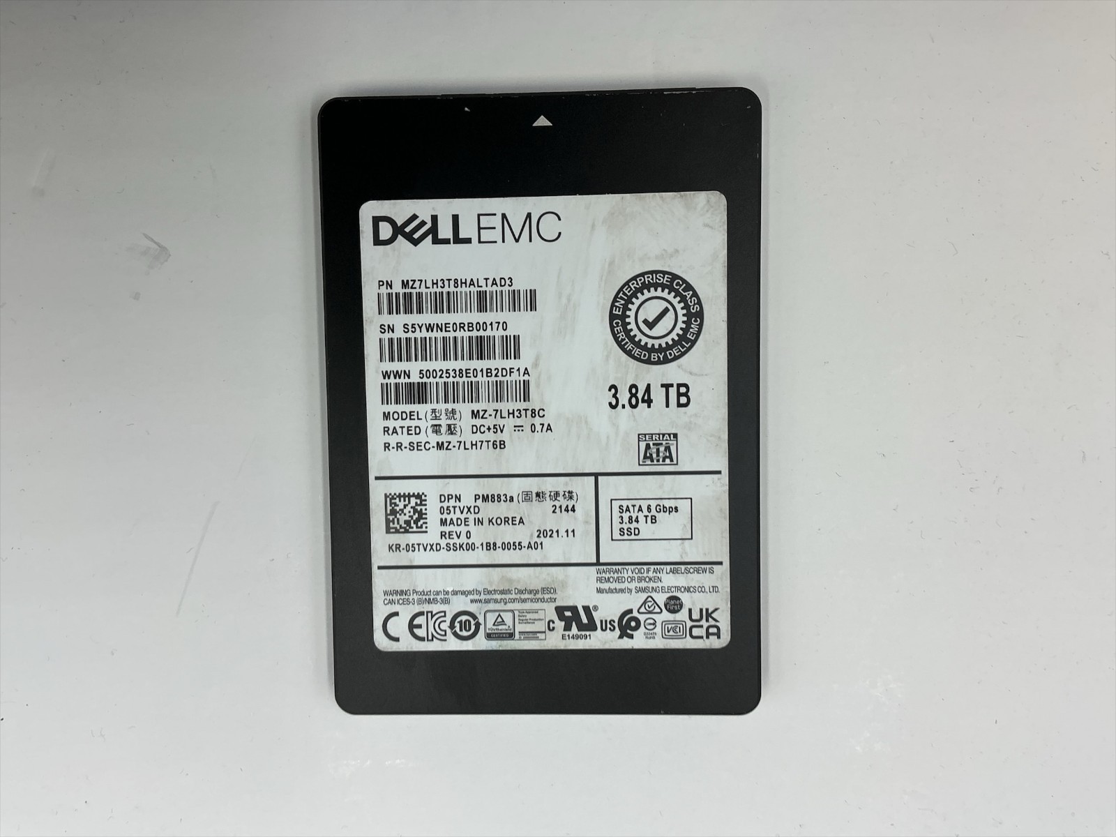 05TVXD Dell 3.84TB SATA 6Gb/s 2.5” Samsung PM883a SSD MZ-7LH3T8C 5TVXD