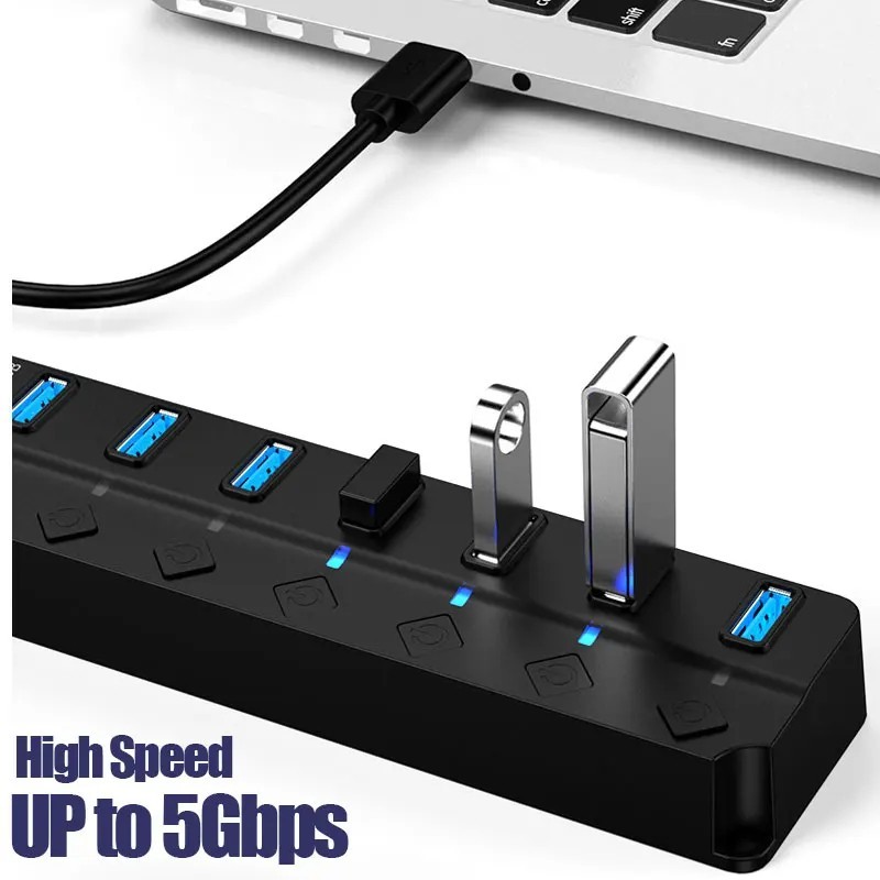 USB 3.0 2.0 Hub USB Splitter Adapter Multi-Port Independent Power Switch