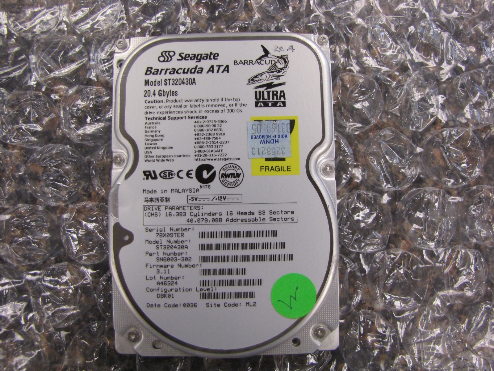 Seagate Barracuda Hard Drive ST320430A 20.4GB 7.2K ATA 3.5” TESTED & WORKS-NL25