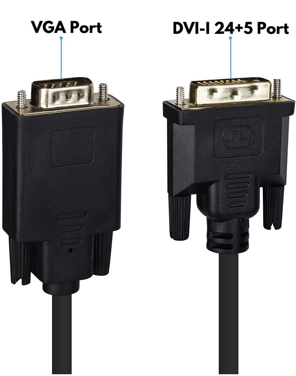 2 Pack DVI-D to VGA, DVI-D 24+1 to VGA 6 Feet Cable Male to Male Gold-Plated PC