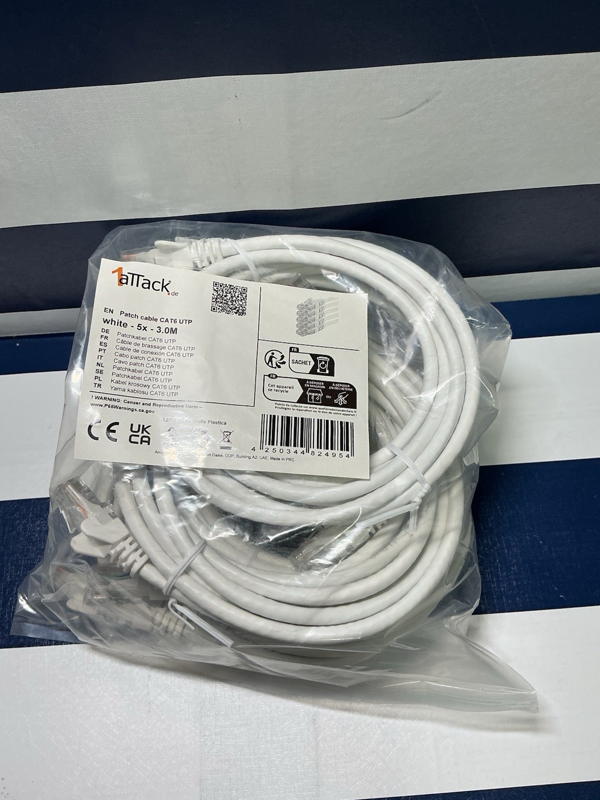 CAT 6 UTP Patch Cable, 5 Pack, White, 3.0M – 9.84 FT, Ethernet/Networking Cable