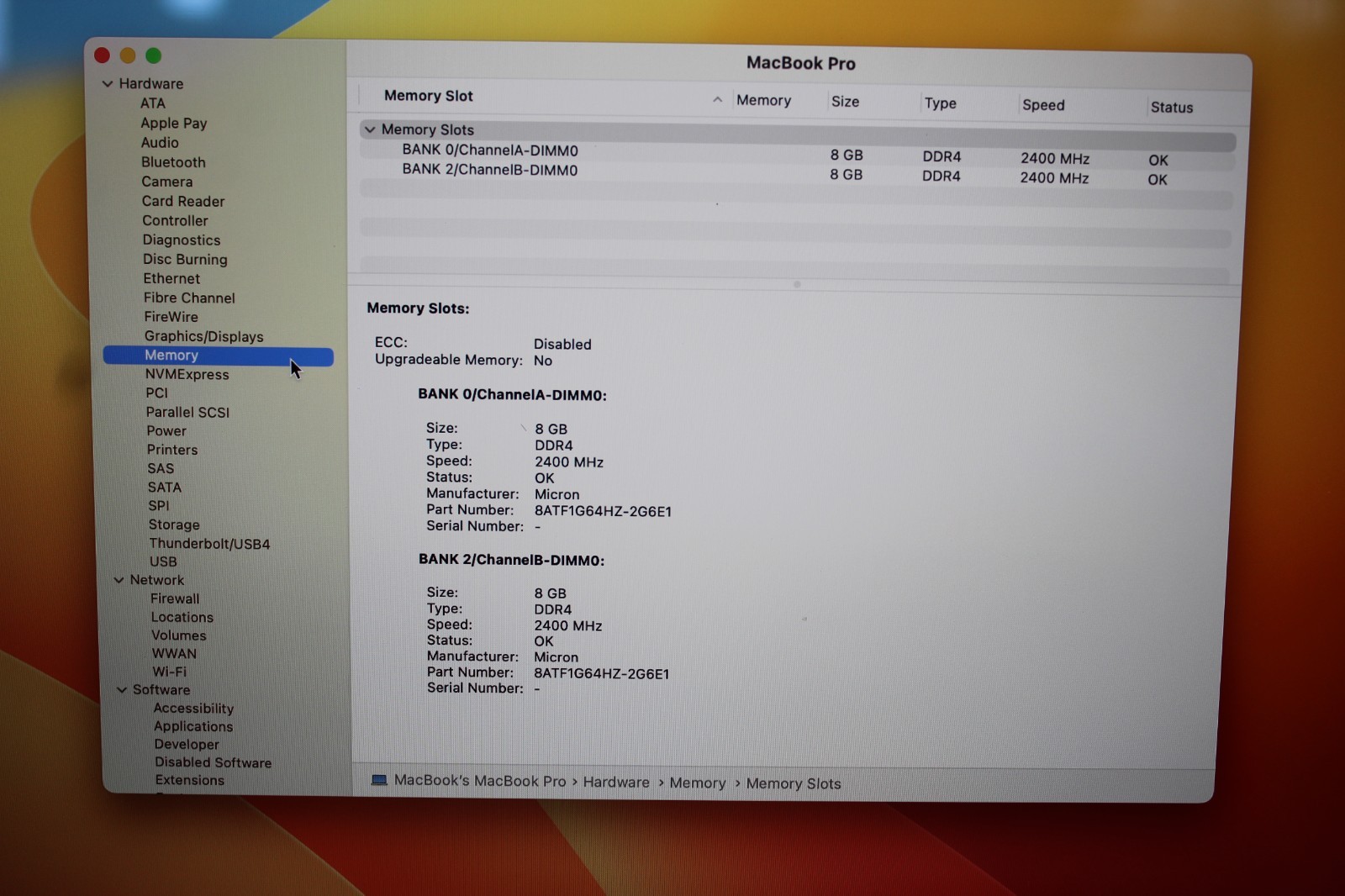 15.6″ 2019 Apple MacBook Pro A1990, i7-9750H@2.6GHz, 256GB/16GB, macOS, Keyboard