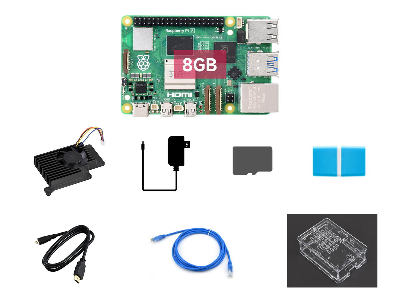 Raspberry Pi 5 2GB/4GB/8GB Starter Kit w/ Waveshare Accessory Heat Sink PI5 Case