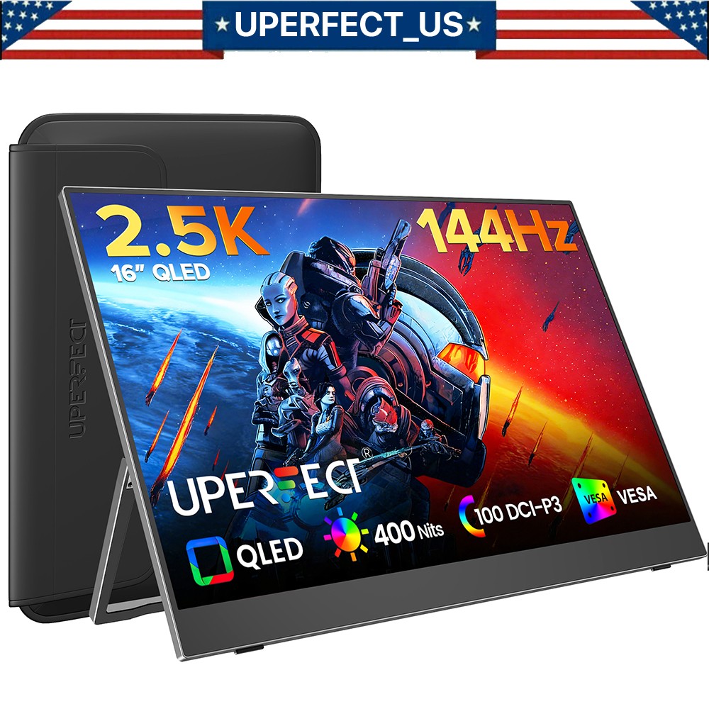UPERFECT Portable Gaming Monitor 144Hz 2K, 16” 100% DCI-P3 QLED Portable Monitor
