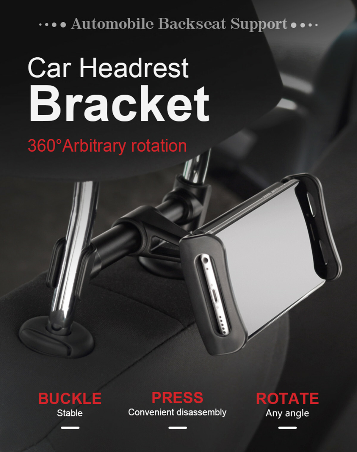 360° Rotation Car BackSeat Tablet Cell Phone Holder Stand Headrest Mount Bracket