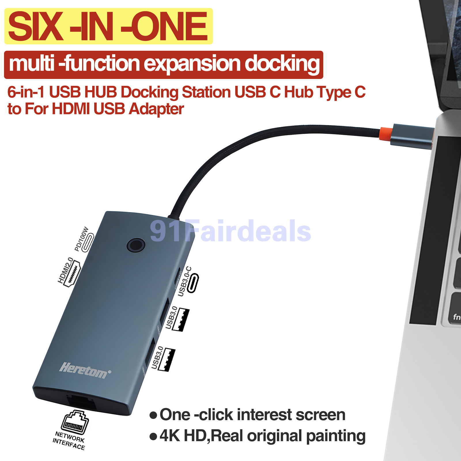 NEW USB C HUB Type-C to HDMI USB 3.0 RJ45 Adapter PD Charger Dock for MacBook