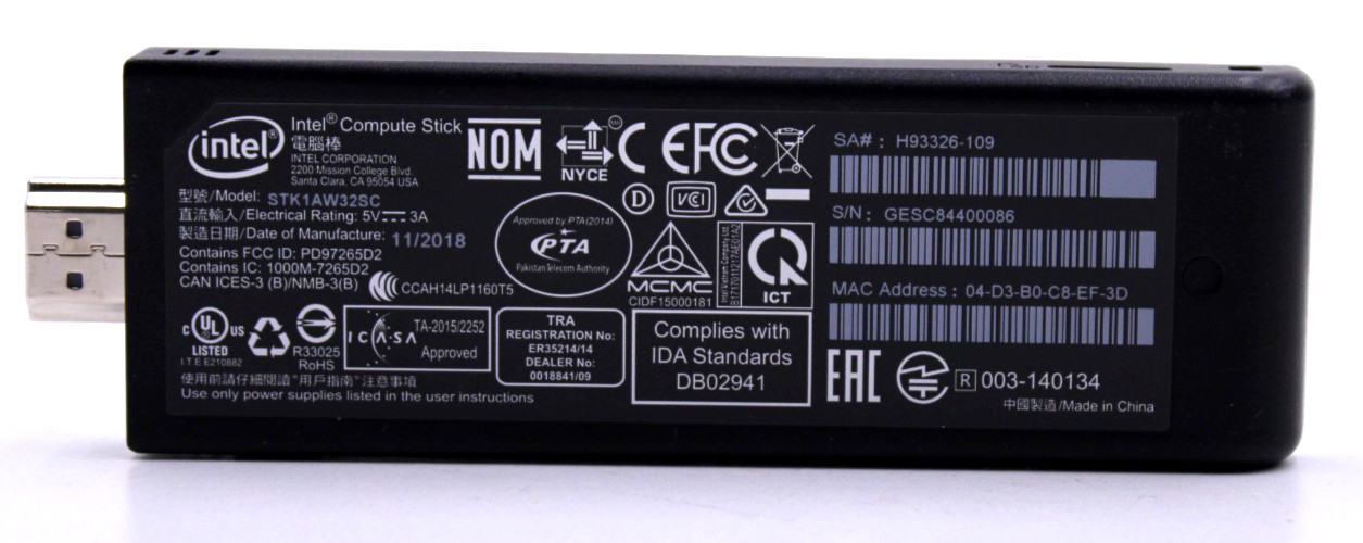 Intel Compute Stick STK1AW32SC Intel Atom x5-Z8330 @1.44GHz 32GB EMMC 2GB LPDDR3