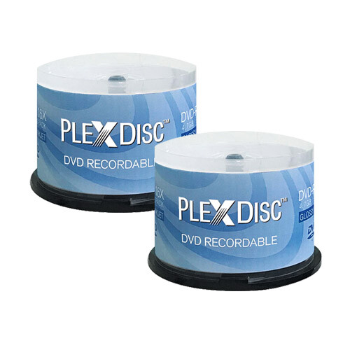 100 PC PlexDisc 16X 4.7 GB DVD-R Glossy White Inkjet Hub Printable Disc 632-514