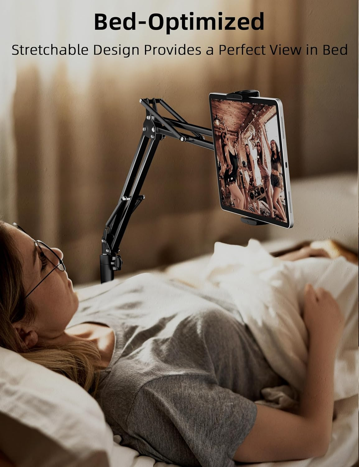 Tablet Floor Stand with 11Lb Stable Base – Adjustable Height Stretchable Arm Swi