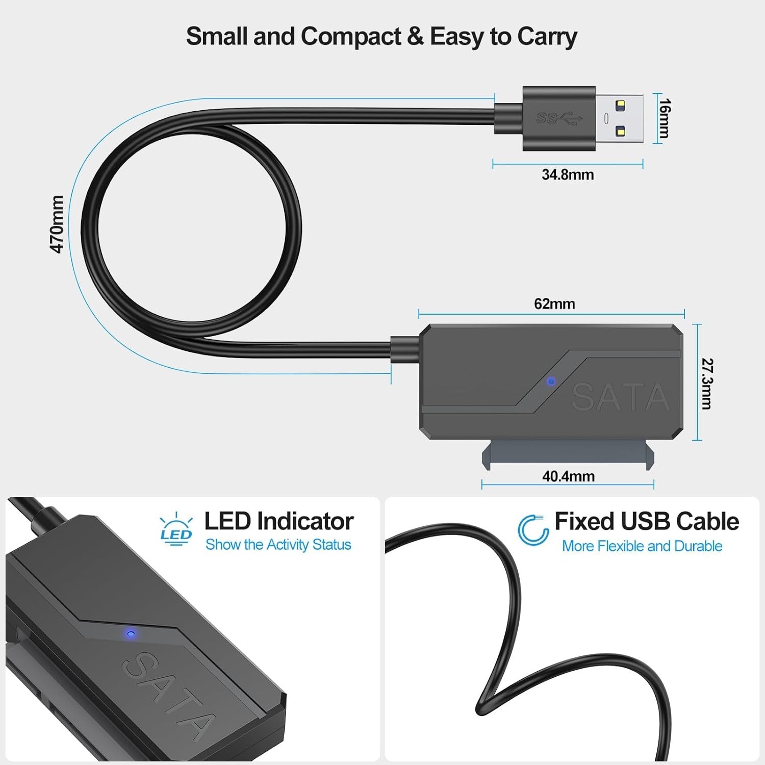 SATA to USB Adapter with Power, USB 3.0 to SATA III Internal Hard Drive Reader f