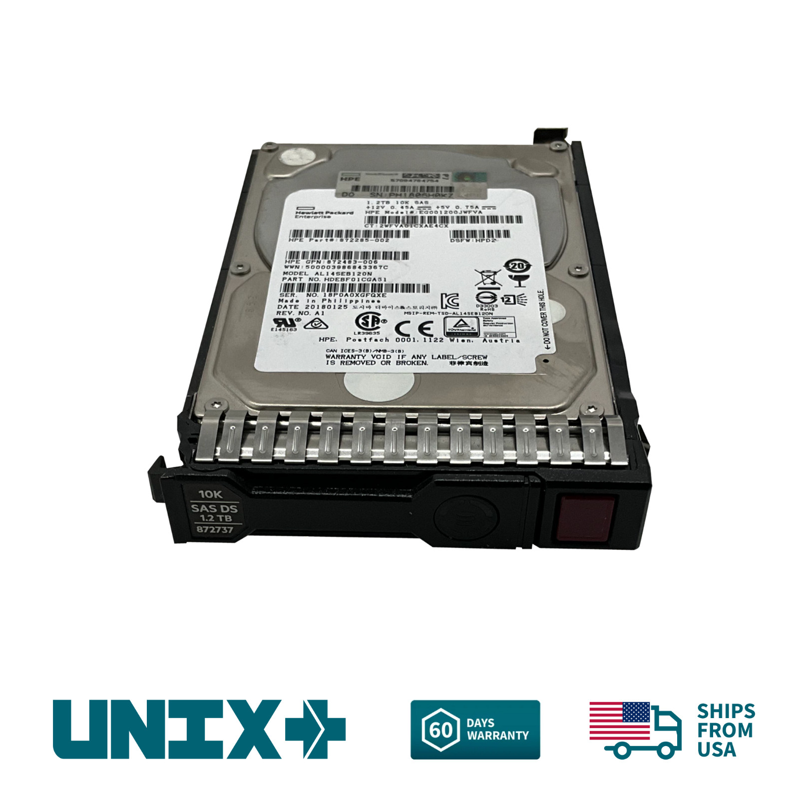 HP 872737-001 1.2TB SAS 12G ENTERPRISE 10K 2.5″ SC DS HDD w/ Caddy for HP Server