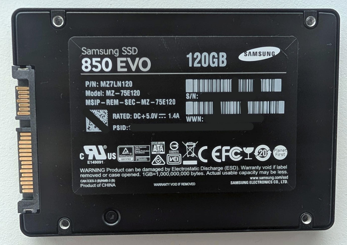 Samsung SSD 850 EVO SATA III 6Gb/s 120GB Solid State Drive Model : MZ-75E120