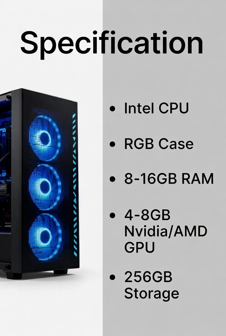 CLX Gaming Desktop | Intel CPU | 8-16GB RAM | Nvidia/AMD GPU | 256GB SSD