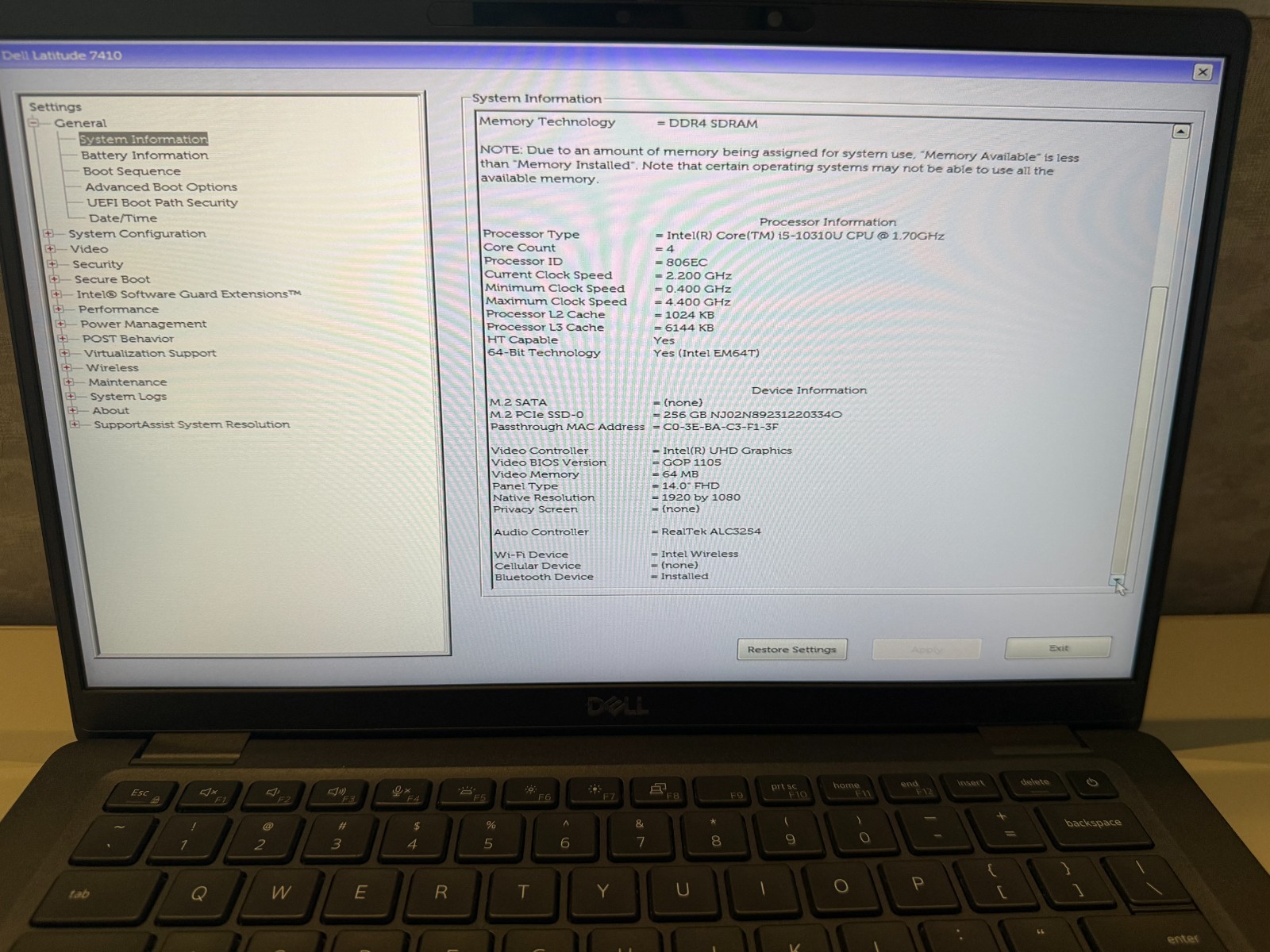 Dell Latitude 7410 14″FHD Core i5-10310U @ 1.70GHz 16GB RAM 256GB SSD W 11 Home