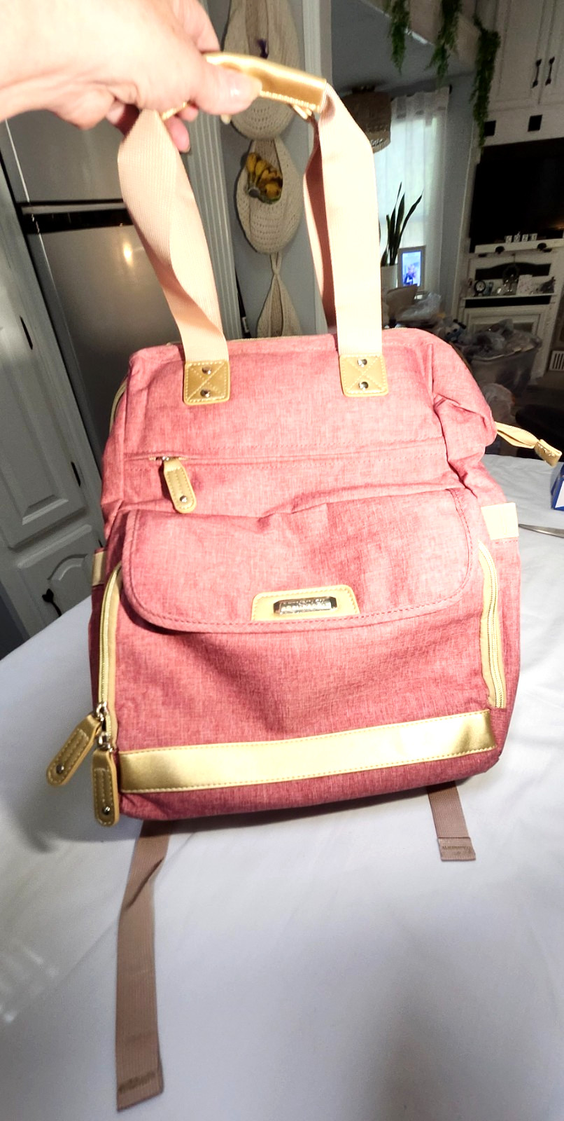 NEW Women’s Laptop Backpack 15.6″ Travel Bag USB Port Pink Gold TSA