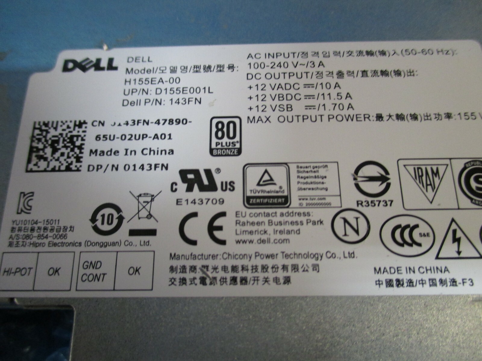 Dell 155W Power Supply OptiPlex 3240 3440 7440 All In One 155EA PSU NMCMW 143FN