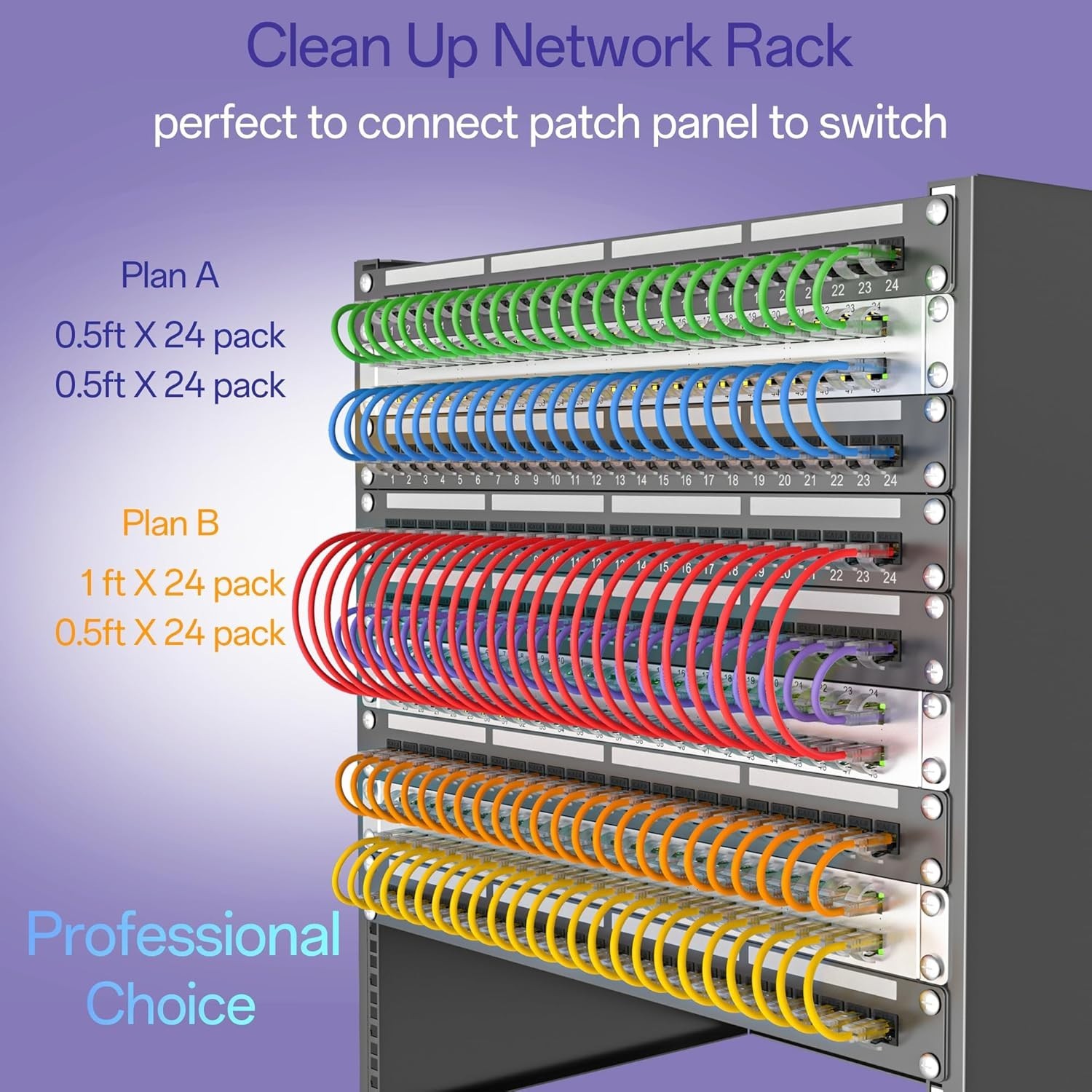 24 Pack 0.5Ft Cat6a Patch Cables Slim Flexible Ethernet Cable 10G 550MHZ
