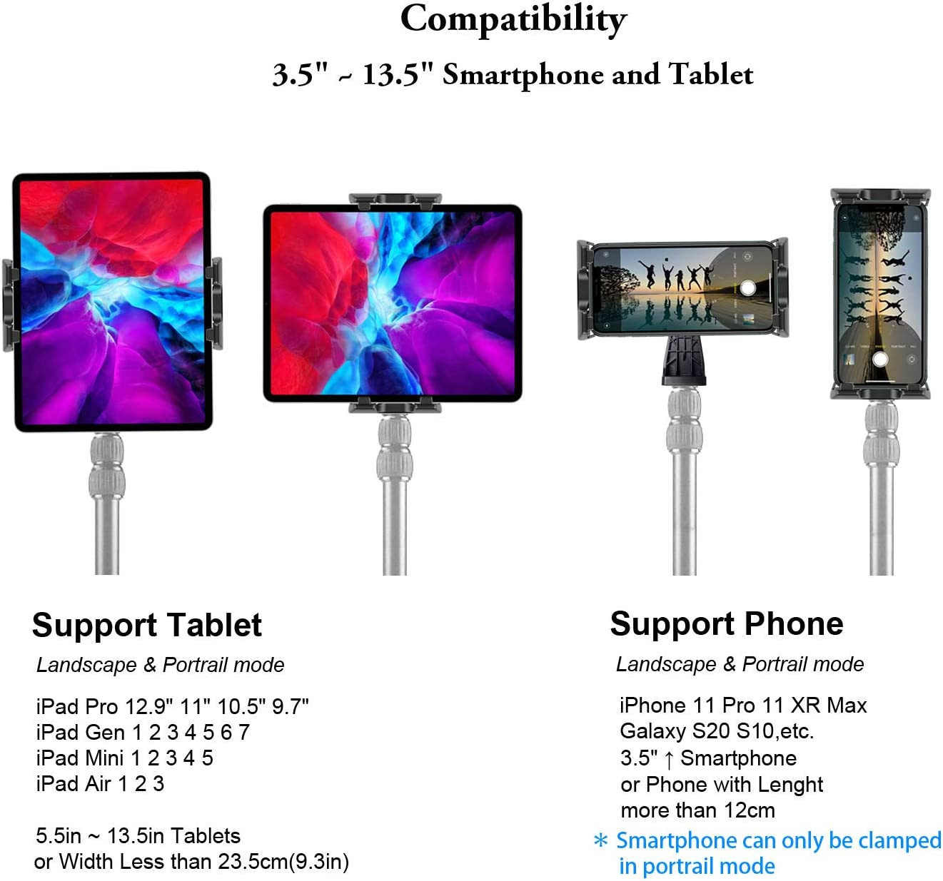 Ipad Tablet Tripod Mount Adapter 360 Degree Rotatable Universal Clamp Holder wit