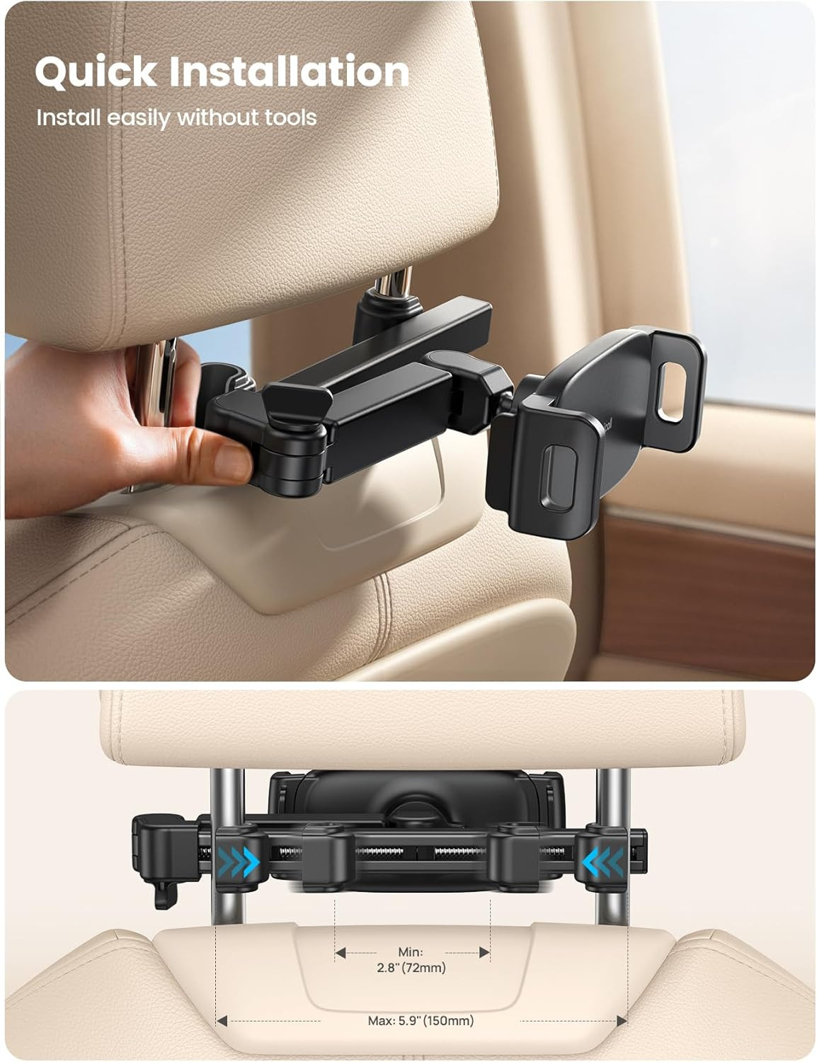 Lamicall Car Headrest Tablet Holder – [3 in 1 Extension Arm] Adjustable Table…