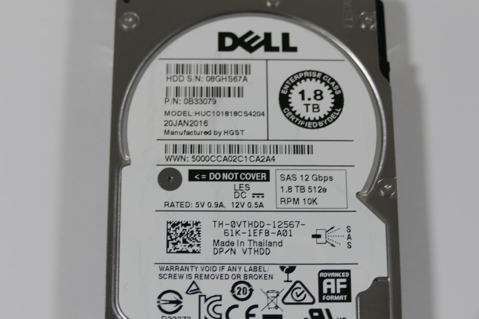 Dell 1.8TB VTHDD 12G 2.5″ SAS Server Hard Drive HUC101818CS4204