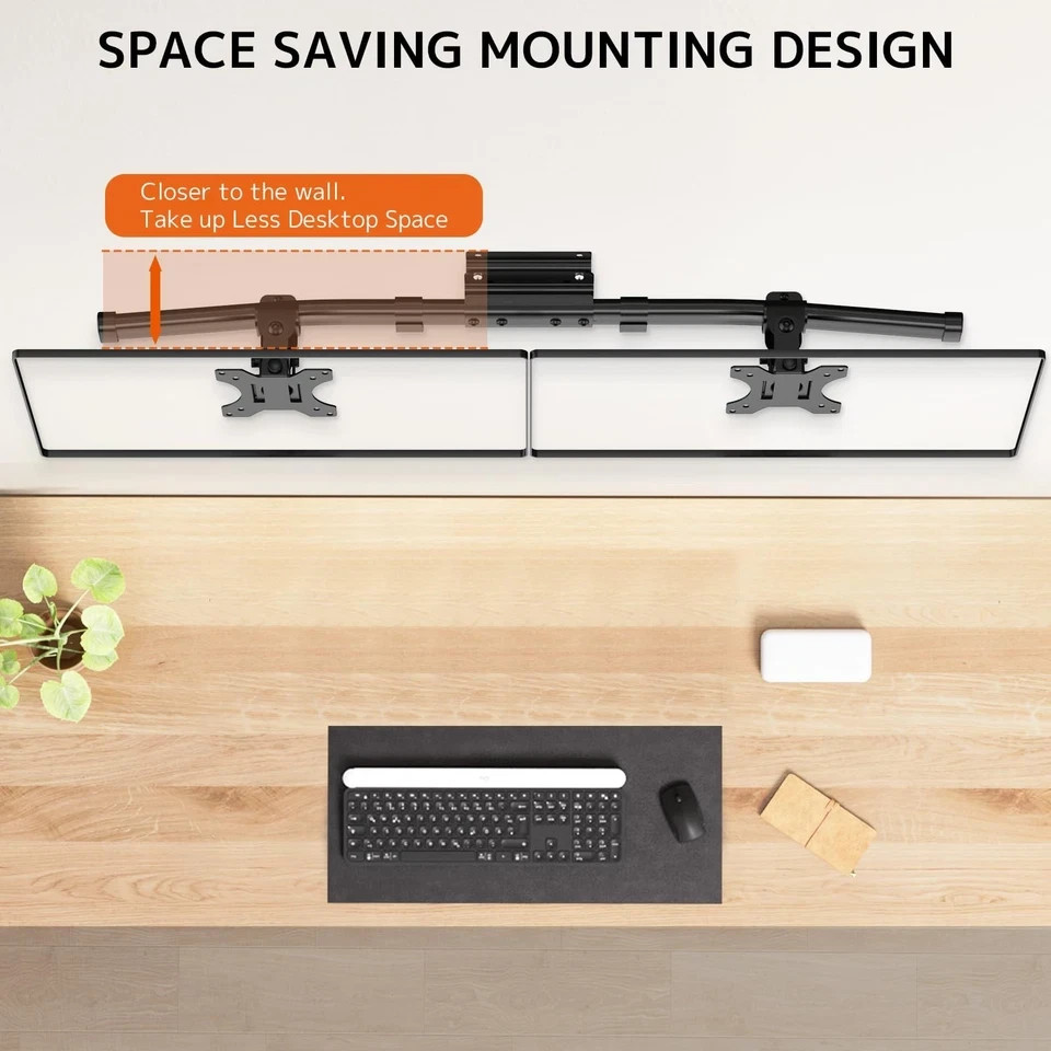 Dual Monitor Wall Mount 35″ Horizontal VESA 75×75/100x100kg 10kg Black
