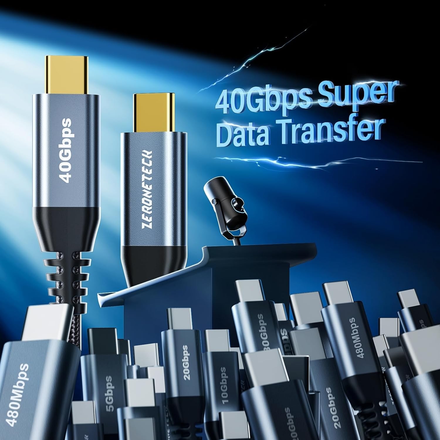 6 inch USB C to C Cable 0.5FT, 40Gbps C High Speed Data Black