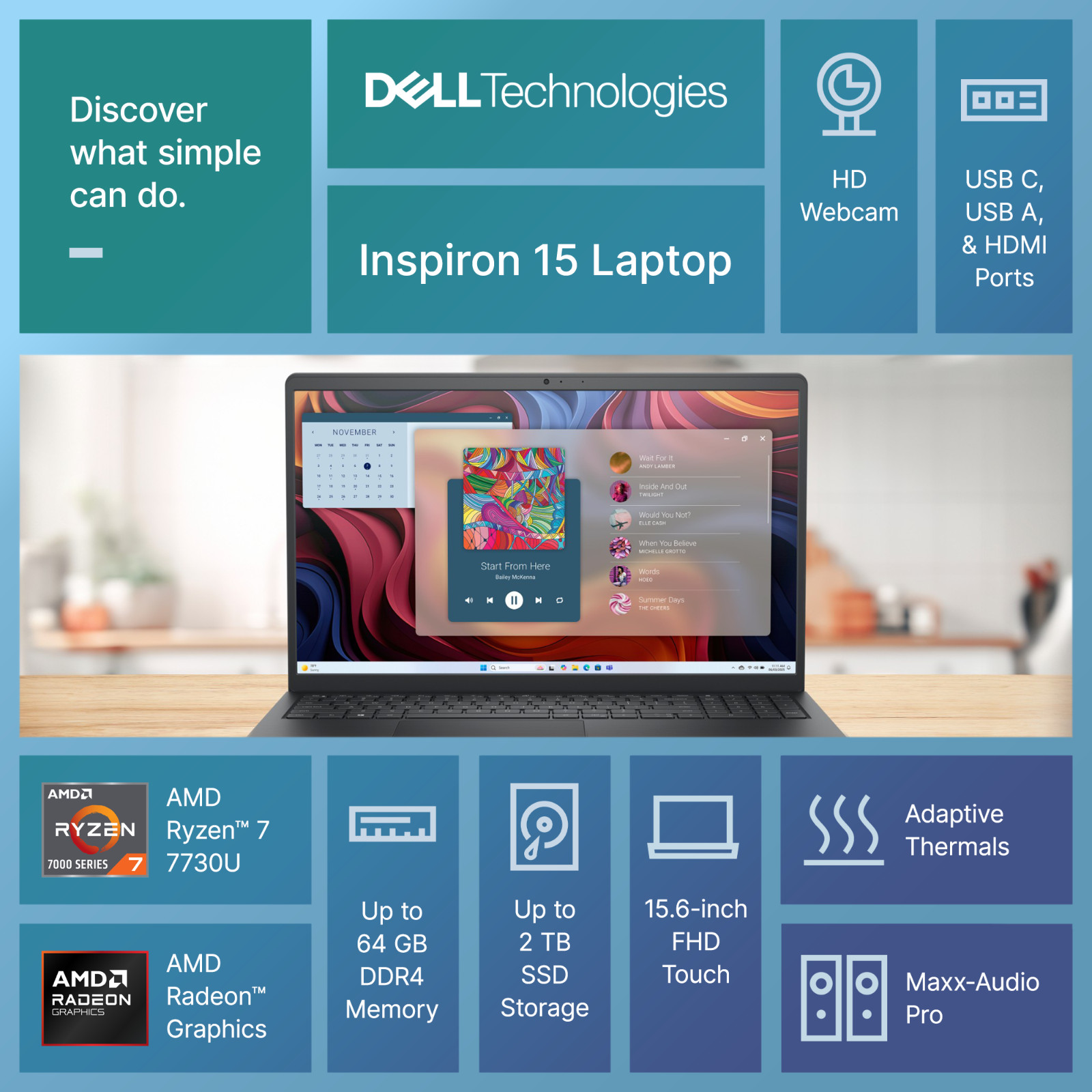 2026 Dell Inspiron 15.6 Laptop FHD Touch 8-Core Ryzen 7 Max 64GB RAM 2TB SSD Pro