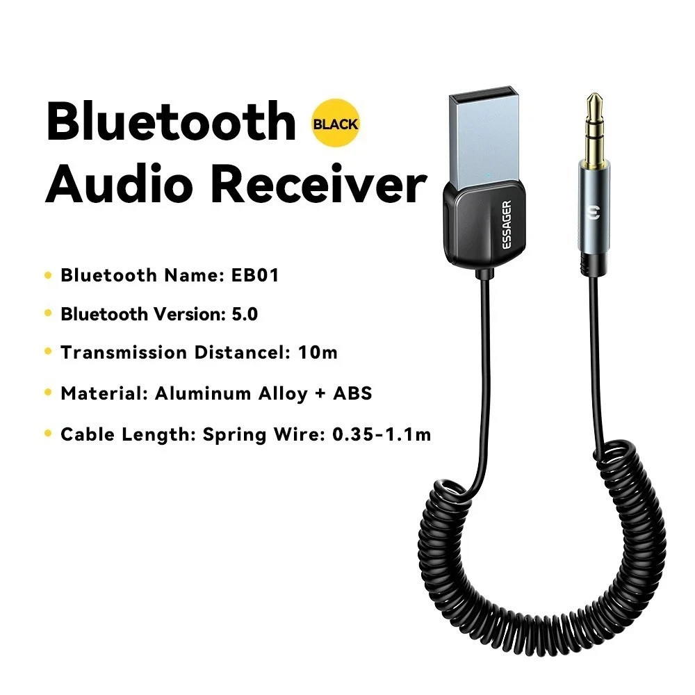 Essager Aux to Bluetooth 5.0 Adapter 3.5mm Bluetooth Receiver for Car USB Audio