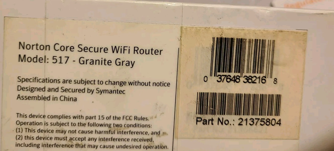 Symantec NORTON CORE Secure High Perform WiFi Router 517 Granite Gray 2.5Gbps