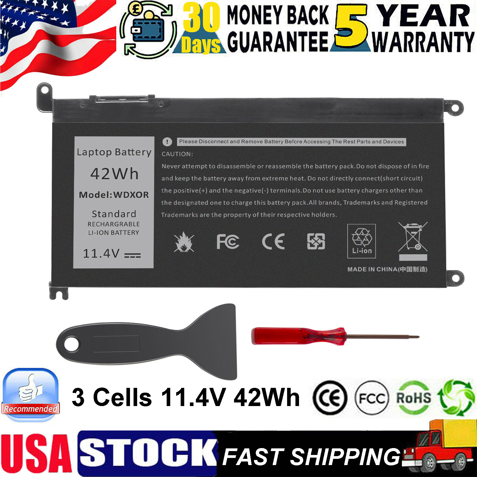 WDXOR Battery For Dell Inspiron 15 5565 5567 5568 7570 17 5765 5770 WDX0R US