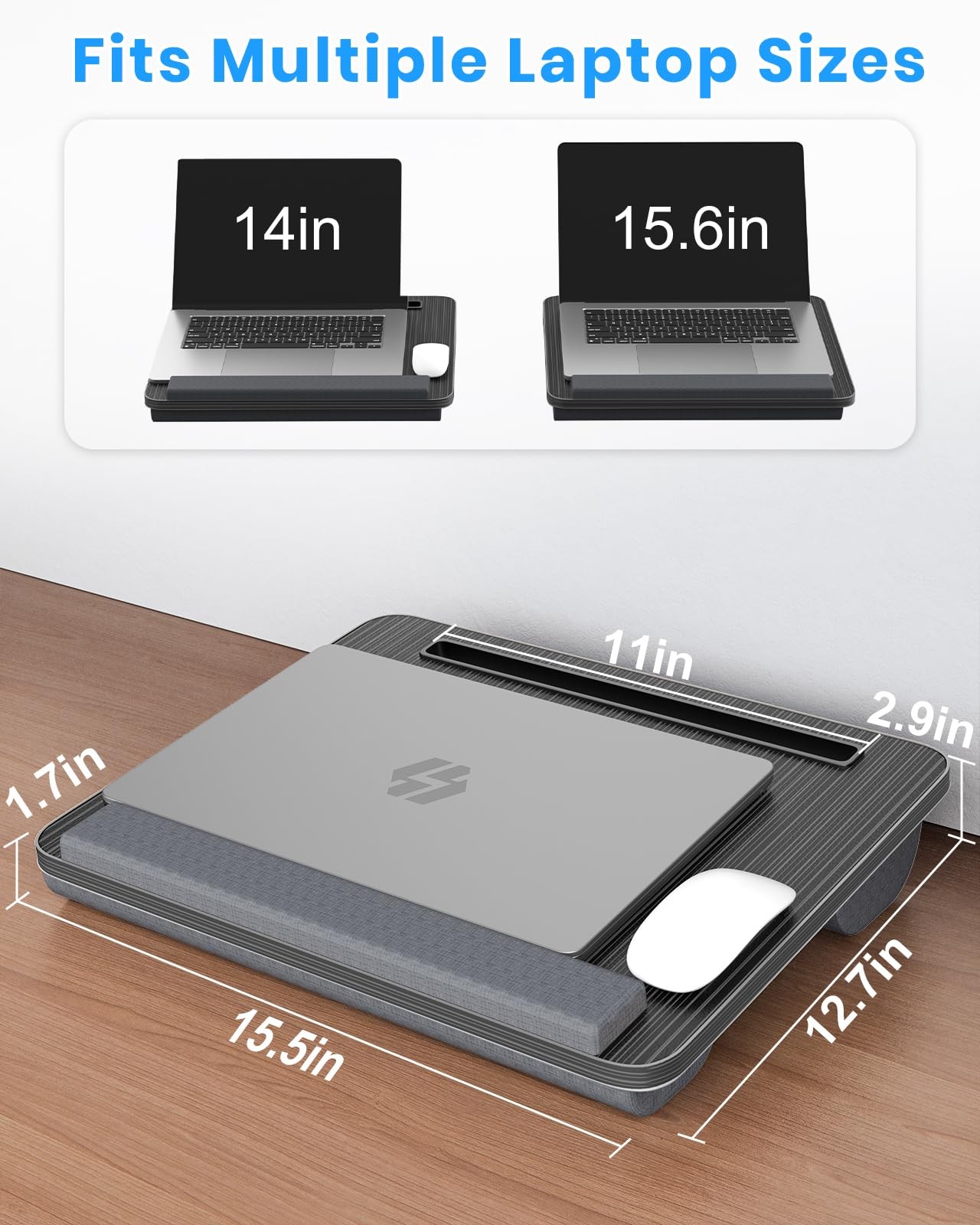 HETTHI Portable Lap Desk, Laptop Stand for Bed with Medium 15.5×12.7in, Black