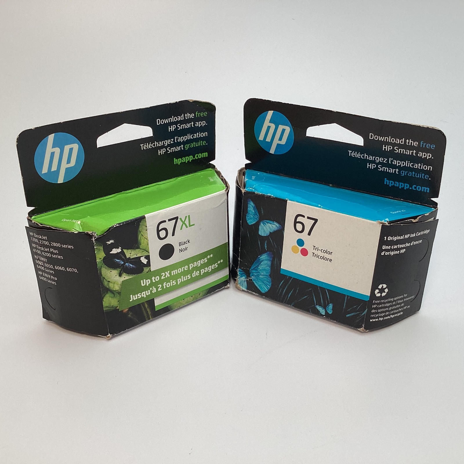 Lot of 2 HP 67XL Black & 67 Tri-Color Ink Cartridge – 3YM57AN 3YM55AN – 11/2025+