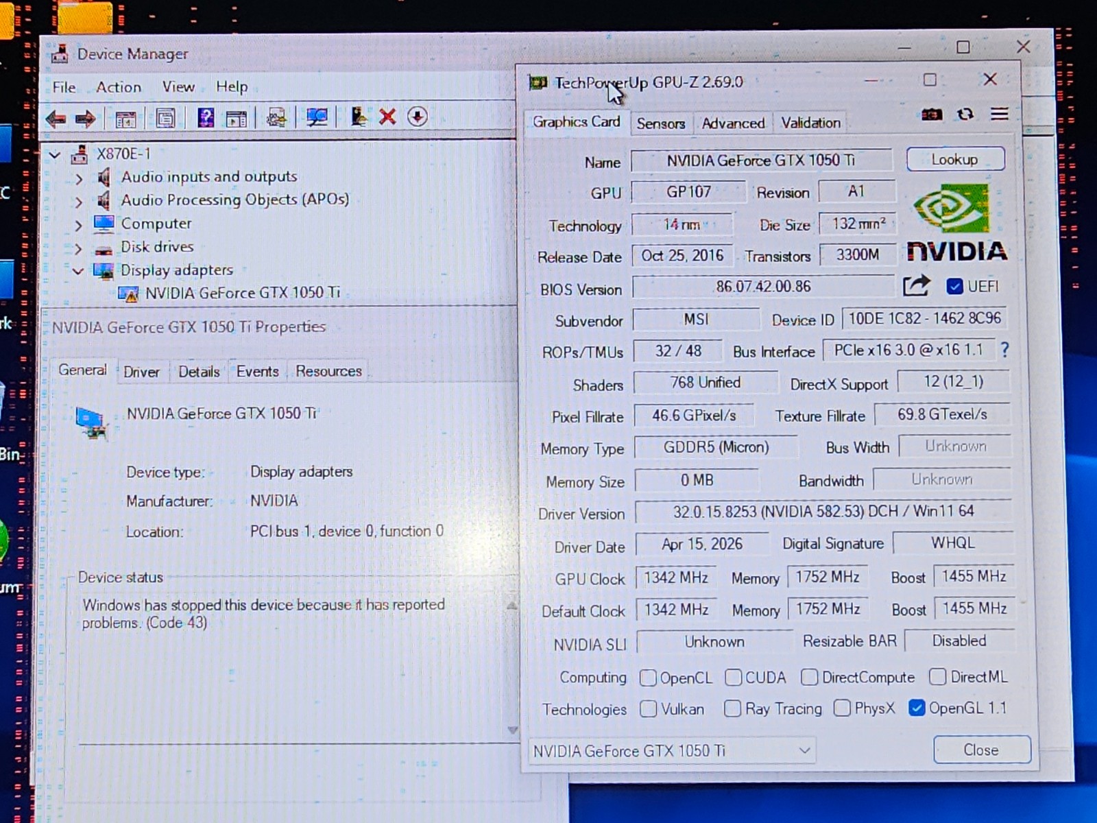 [NOT WORKING] MSI GeForce GTX 1050 Ti OC 4GB 4G 128-bit GDDR5 PCI-E 3.0