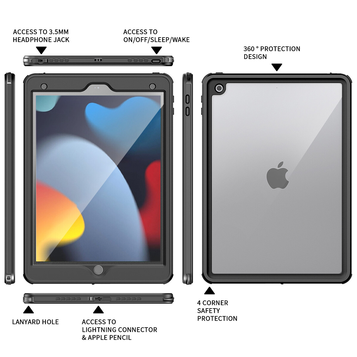 For iPad 9th/8th/7th Generation 10.2 Case Waterproof Shockproof Underwater Cover