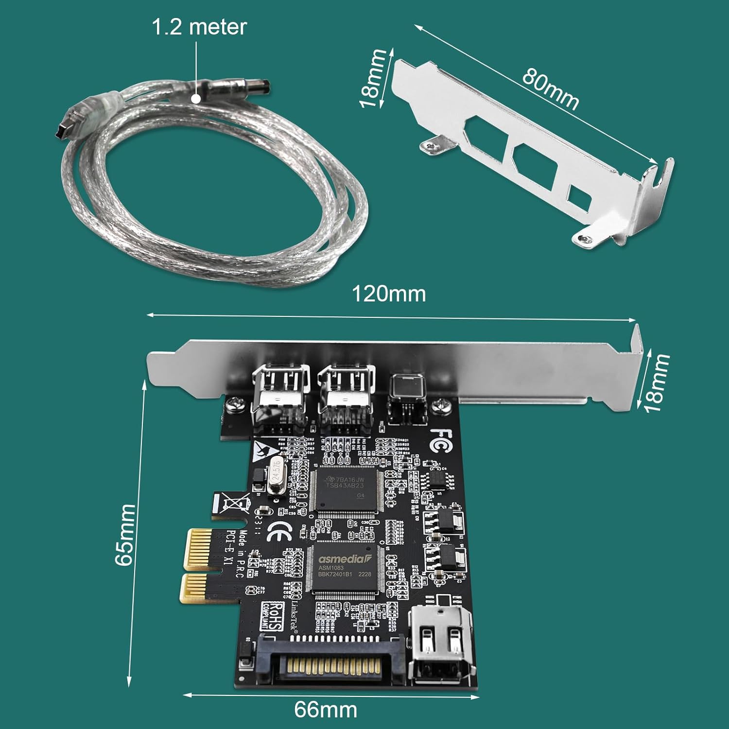 PCIE-TSB43AB23 4-Ports PCIE 1394A Firewire 400 Card for Windows OS and MAC OS