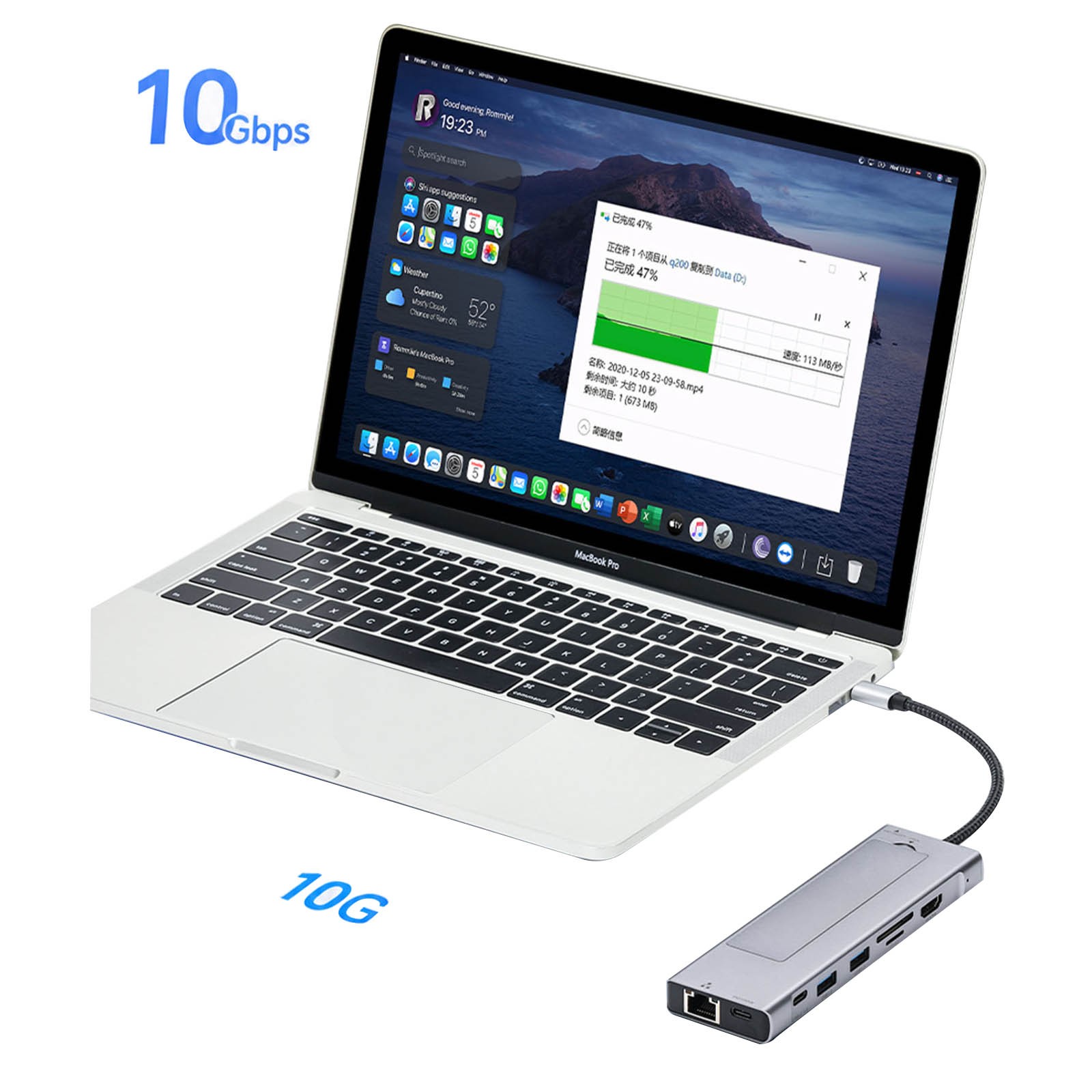 USB C Hub with M.2 NVMe SSD Enclosure 4K/60Hz PD Type-C USB 3.2 Ethernet SD/TF