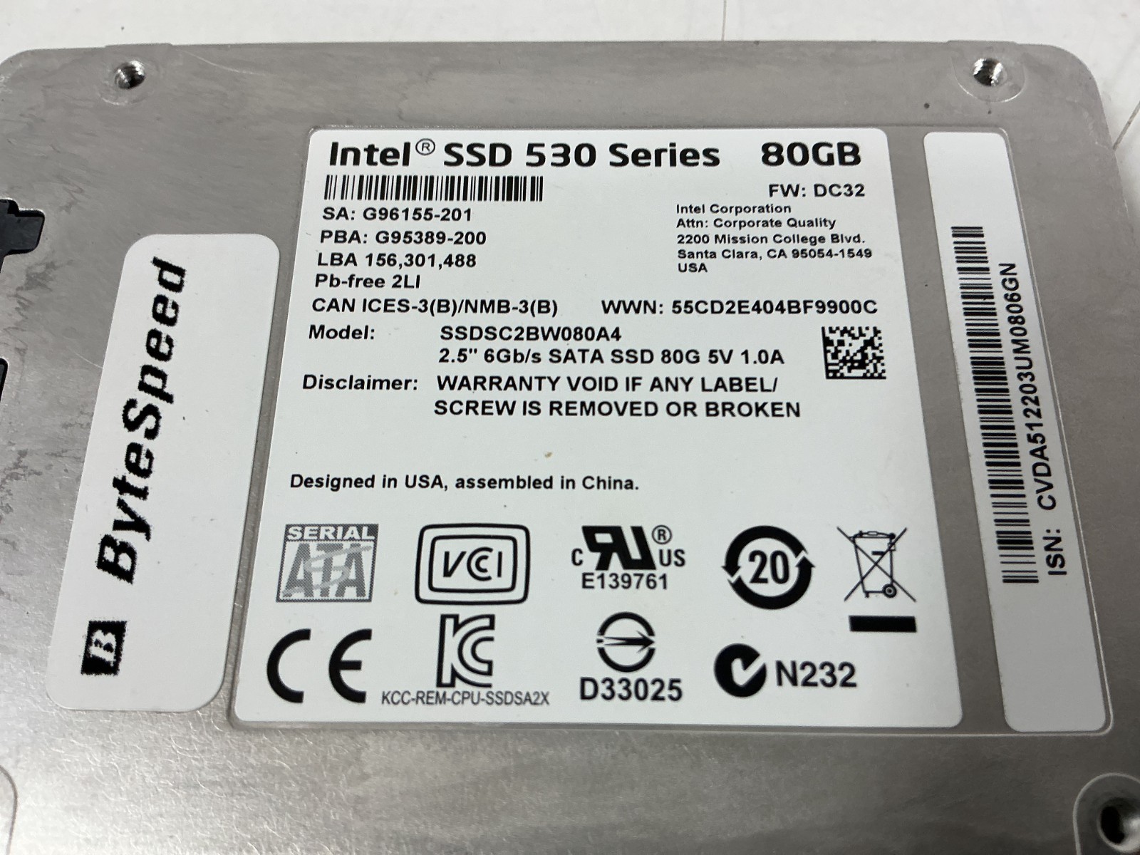 Intel 530 Series 80GB 2.5″ SATA 6Gb/s 7mm SSD – SSDSC2BW080A401