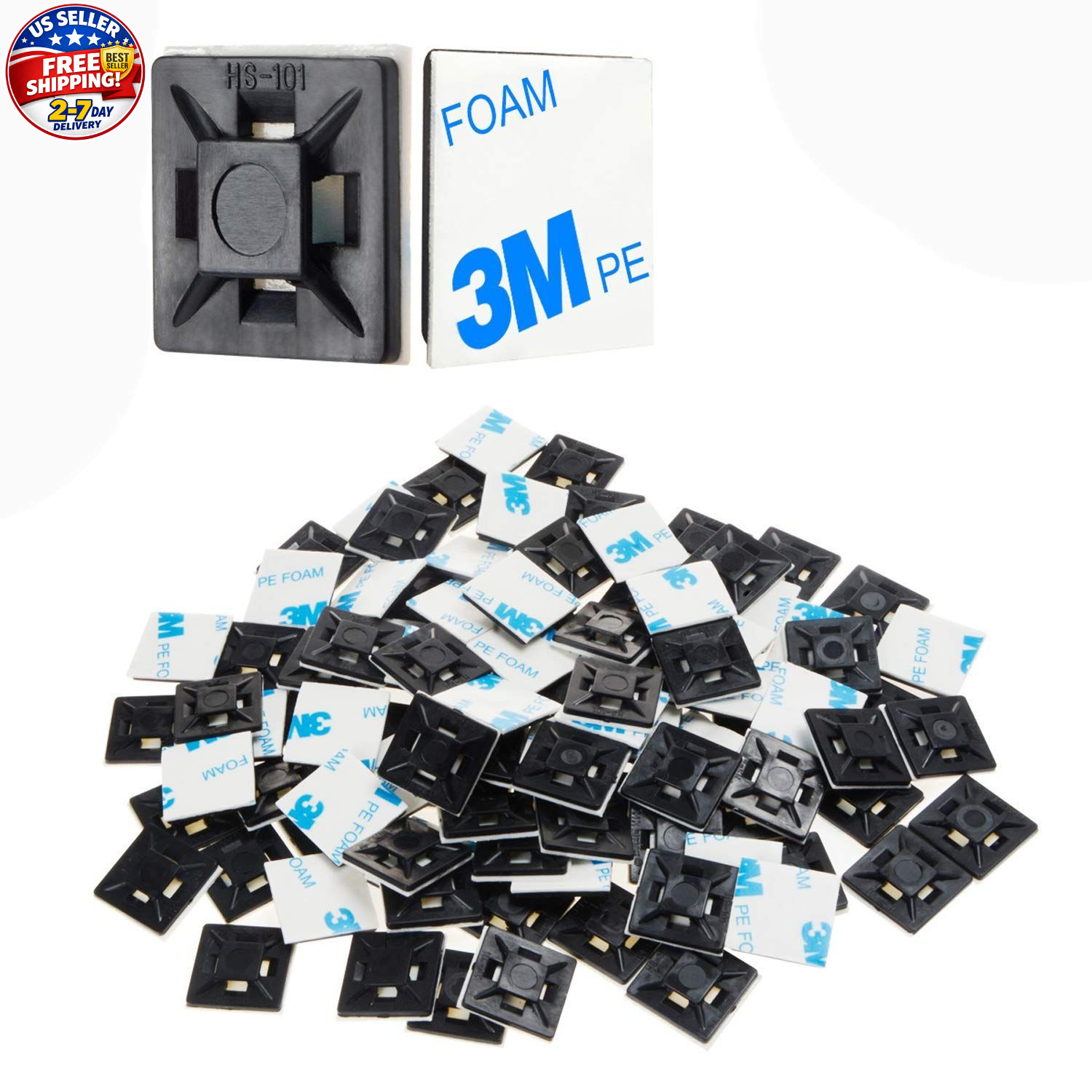100 PCS 1.1″ Black Self Adhesive Cable Zip Tie Mounts Wire Cable Clips Holder…