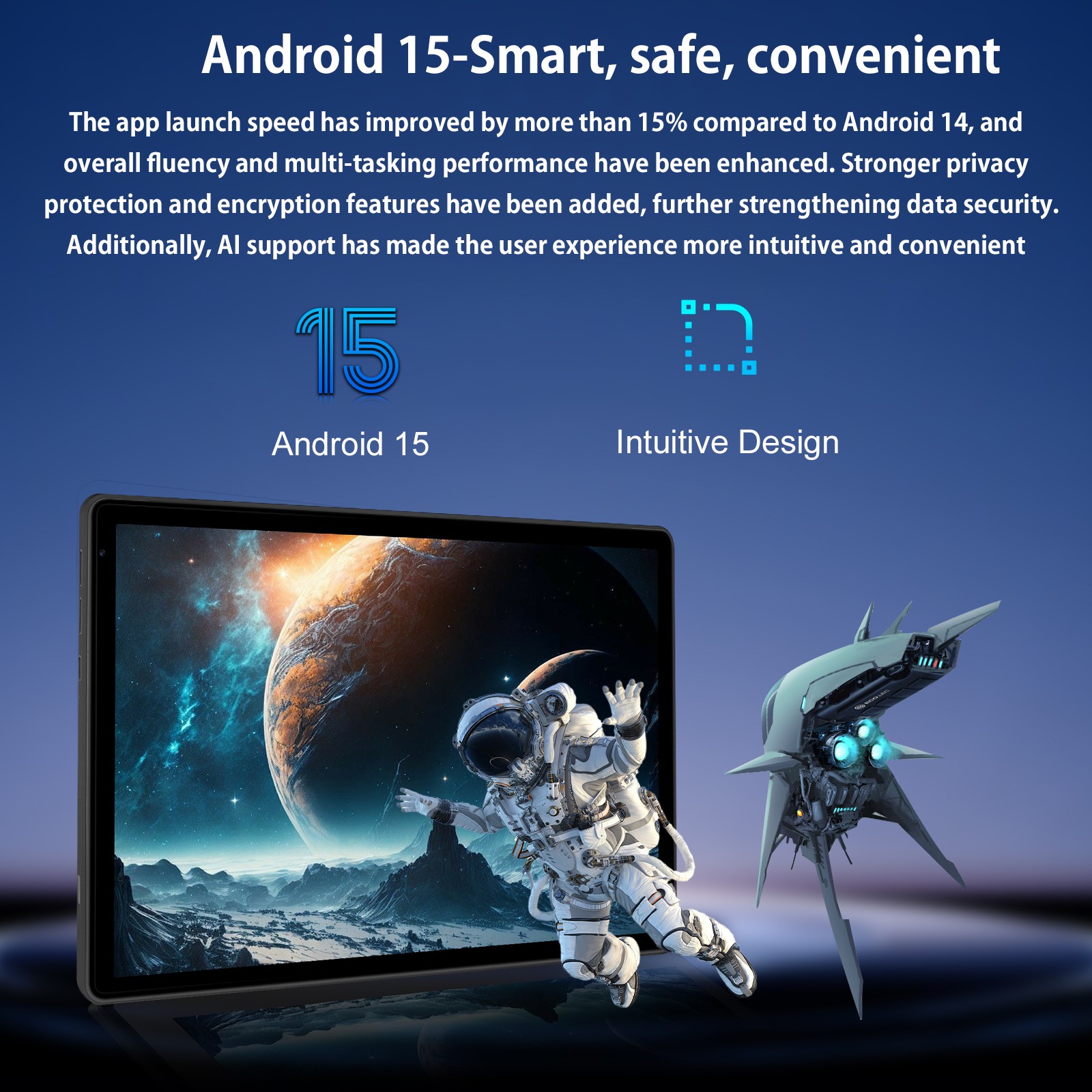 AEEZO 10.1 inch Android 15 Tablets Octa-Core 24+128GB 5G/2.4G WIFI Dual Camera