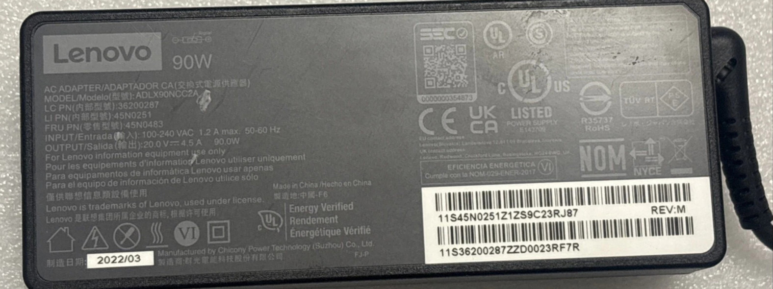 Lot of 5 LENOVO ADLX90NCC2A 20V 4.5A 90W Genuine Original AC Power Adapter