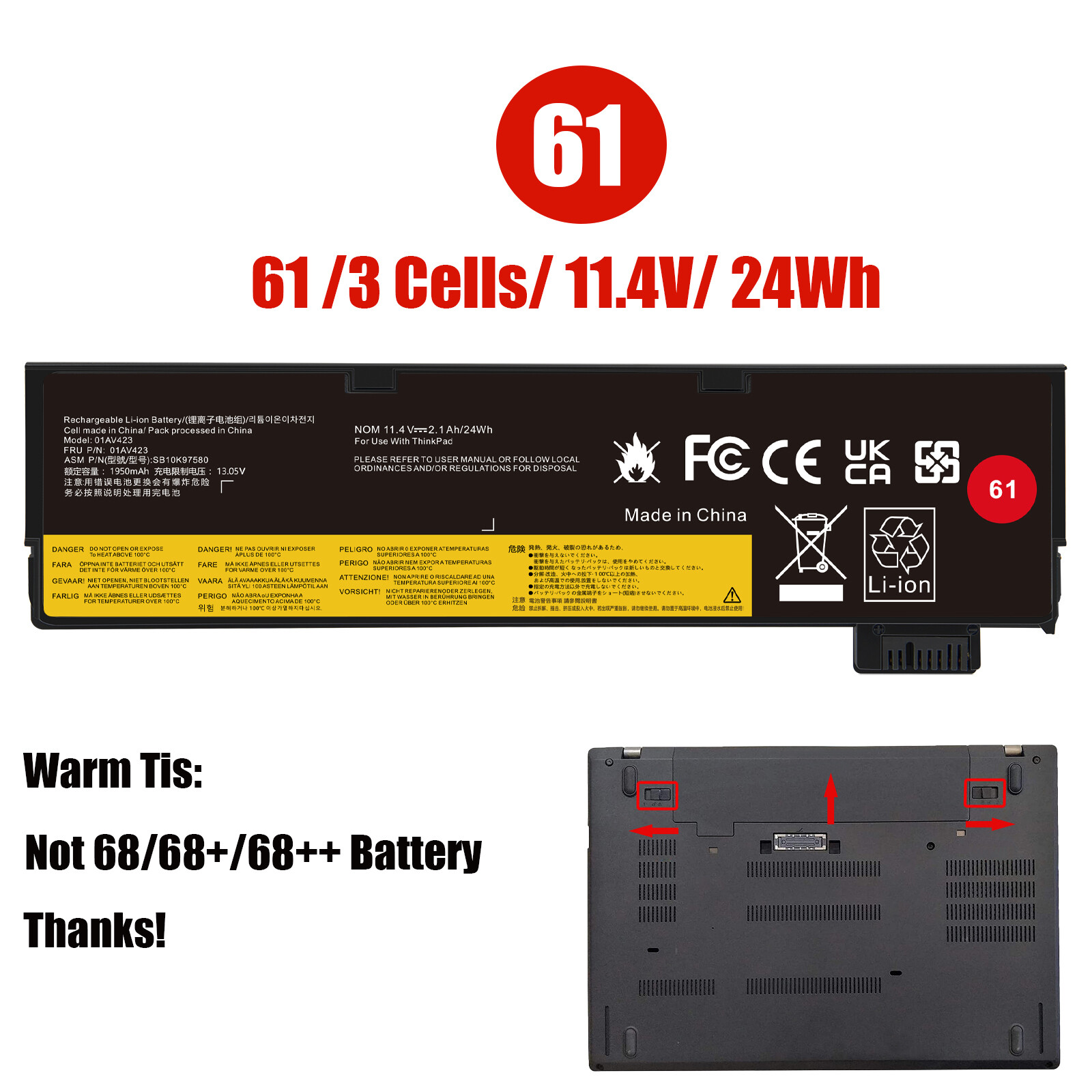 ✅LOT Laptop Battery For Lenovo Thinkpad T470 T480 T570 T580 01AV425 01AV423 P51S