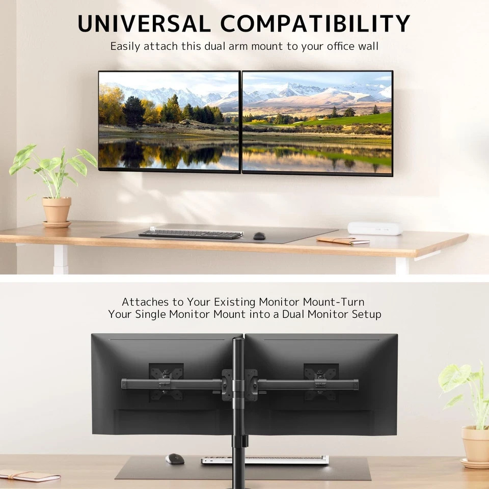 Dual Monitor Wall Mount 35″ Horizontal VESA 75×75/100x100kg 10kg Black