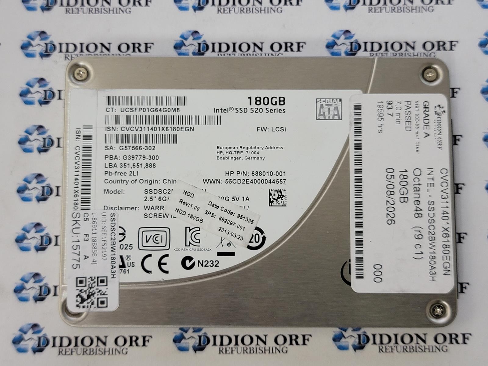 INTEL 520 SERIES 180GB 2.5″ SATA SSD SSDSC2BW180A3H, Grade A, SKU 15775