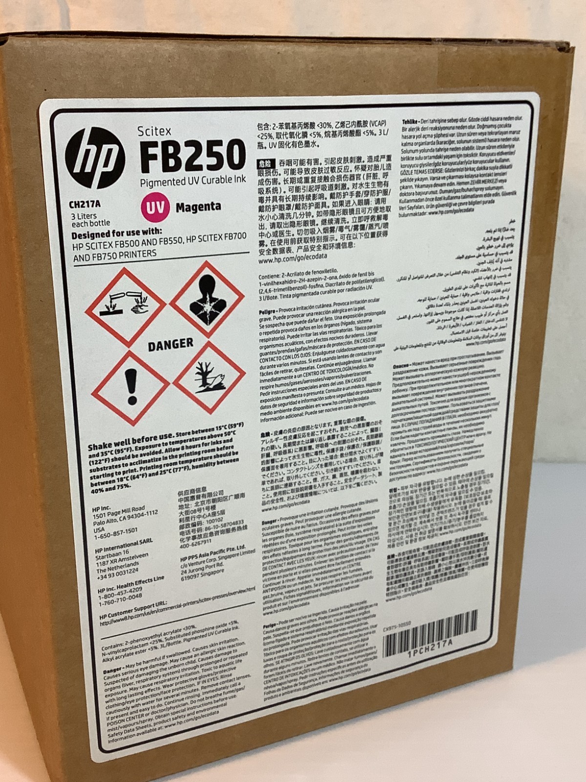 Original HP Scitex FB250 UV Magenta ink cartridge, identified by the product cod